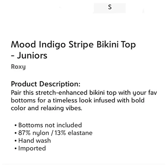 BNWT ROXY Beach Classics Fixed Triangle Bikini Top color MOOD INDIGO Stripe SZ S - Picture 15 of 15